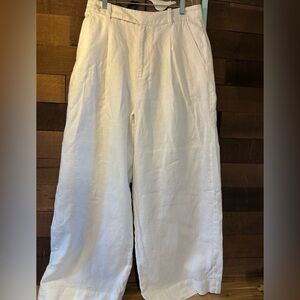 Madewell Women's White Linen Wide Leg Trouser, size 10